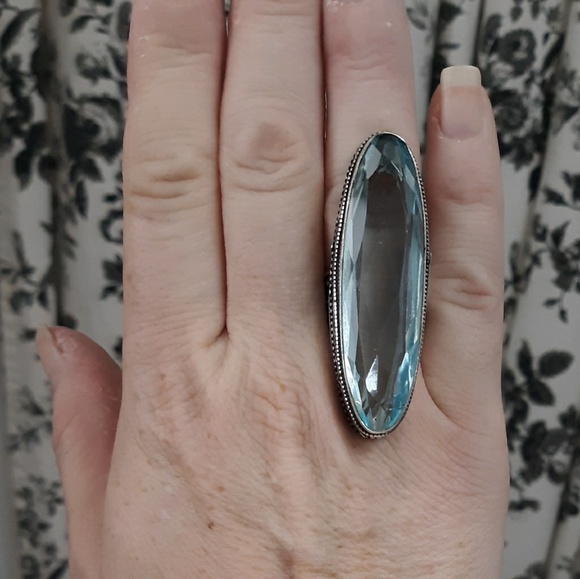 New Oversized Blue Quartz 925 Silver Statement Ring. - Picture 2 of 8